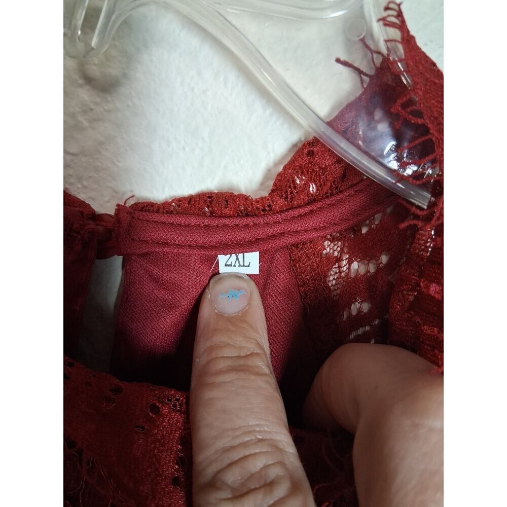 NWOT Lace Blouse Sleeveless Boho Party Business Casual Red Size 2XL - Picture 3 of 4